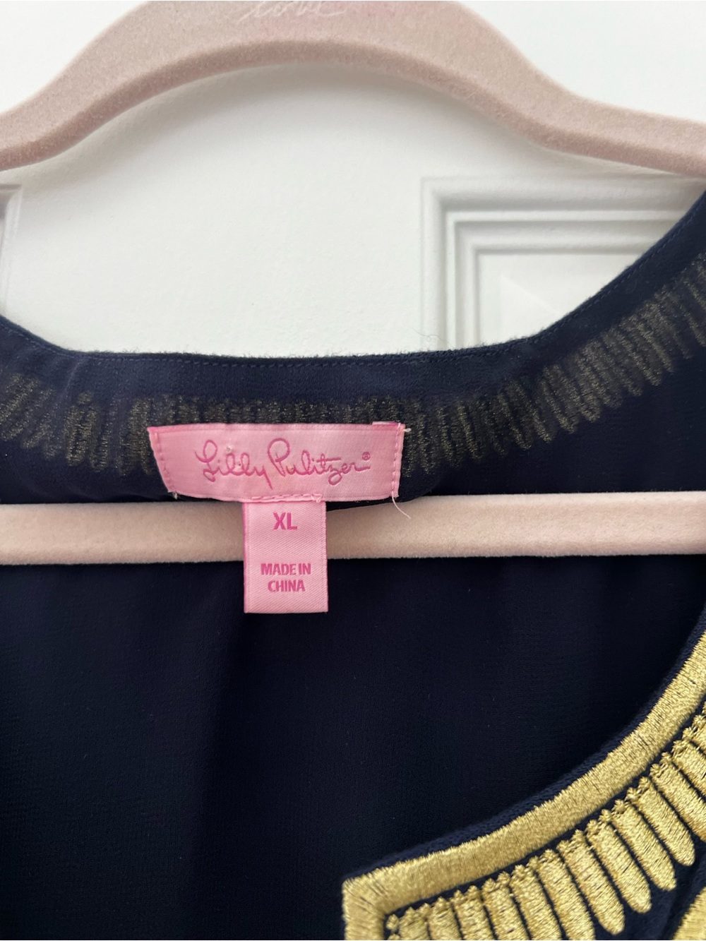 New Lilly Pulitzer Navy Dress with Gold Embroidered Trim XL - Picture 4 of 6
